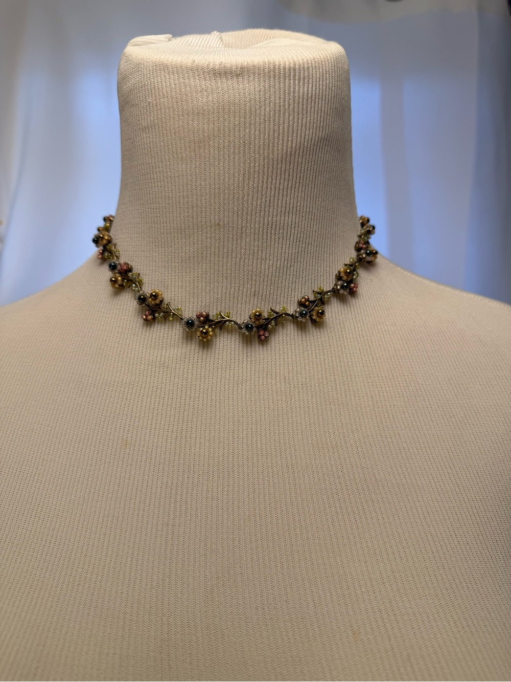 Nadri Gold Floral Choker with Pink and Gray Accents